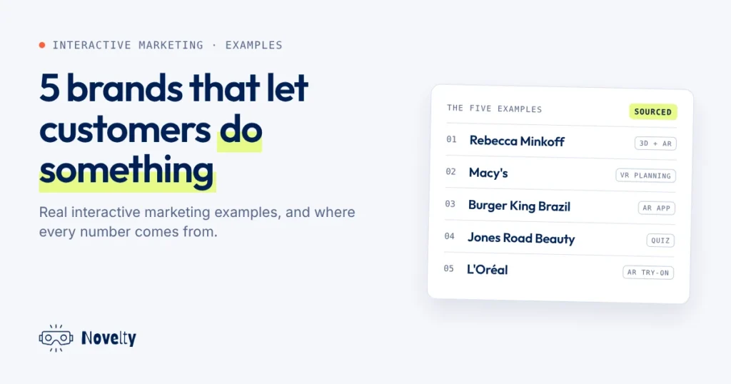 Featured image for interactive marketing examples: five brands that let customers do something, Rebecca Minkoff, Macy's, Burger King Brazil, Jones Road Beauty and L'Oréal